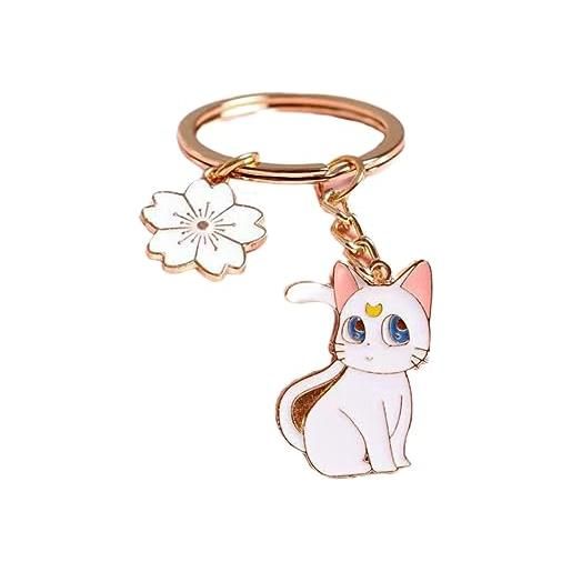 CocHon portachiavi 2 carino sakura gatto portachiavi carino gatto regalo fidanzata borsa pendente, bianco