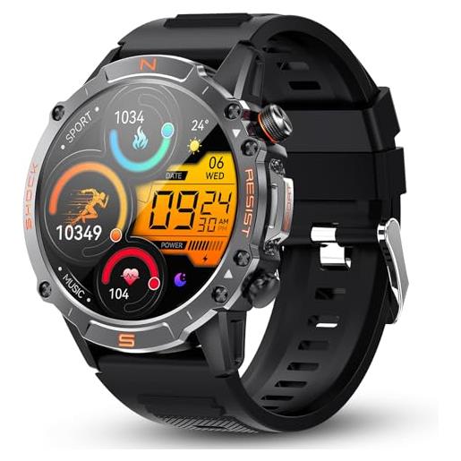 WalkerFit smartwatch uomo con chiamate bluetooth, 1.43 amoled militare orologio smartwatch con spo2/ip68/cardiofrequenzimetro, batteria 410mah, per android ios, nero