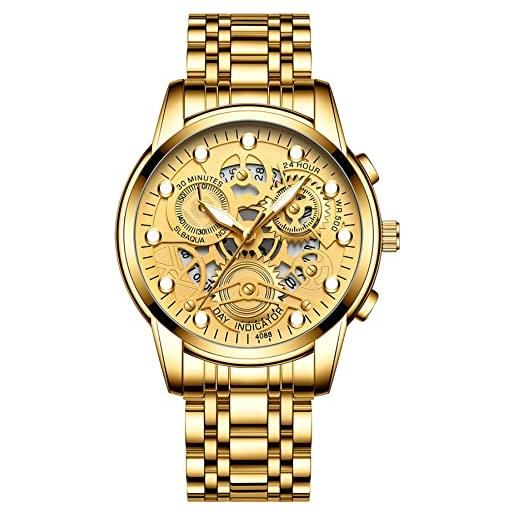 JewelryWe - orologio da uomo al quarzo analogico 30 m impermeabile, in acciaio inox, con calendario e lancette luminose, regalo per uomini e ragazzi