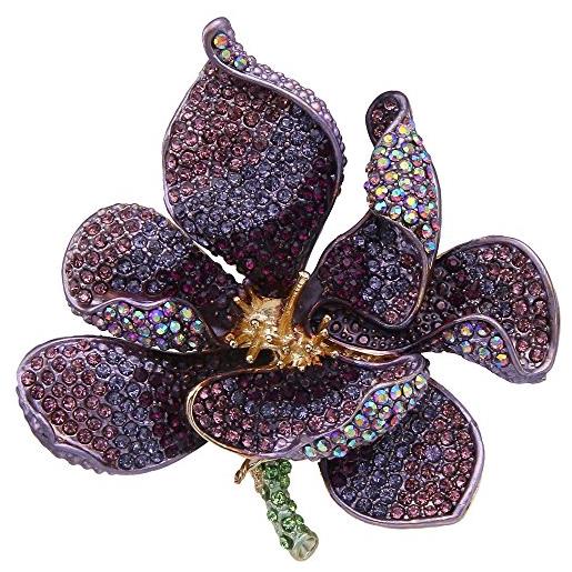 EVER FAITH spilla gioiello, cristallo austriaco nuziale orchidea fiore petalo spilla viola oro-fondo