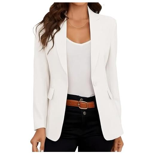 DayaEmmoTQ blazer da donna elegante casual giacca business risvolto sottile manica lunga ufficio vestito cappotto, bianco, xl