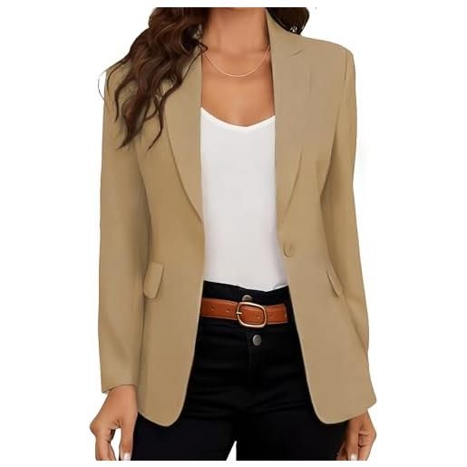 DayaEmmoTQ blazer da donna elegante casual giacca business risvolto sottile manica lunga ufficio vestito cappotto, marrone chiaro, xl