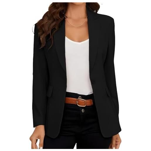 DayaEmmoTQ blazer da donna elegante casual giacca business risvolto sottile manica lunga ufficio vestito cappotto, nero , l