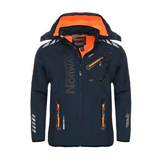 Geographical Norway, giacca impermeabile da uomo in softshell, adatta per attività all'aperto, con cappuccio, blu navy, m