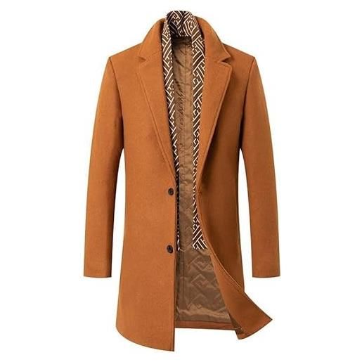 MEGXON cappotto invernale da uomo in lana misto lana con sciarpa staccabile medio spesso, cammello, xxx-large