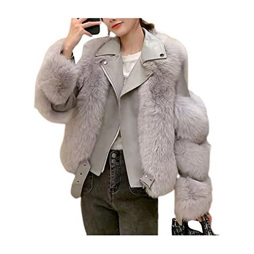 Qiribati giacca di pelle da donna giuntura in finta pelliccia giacca da bomber di moda parka sfogliato