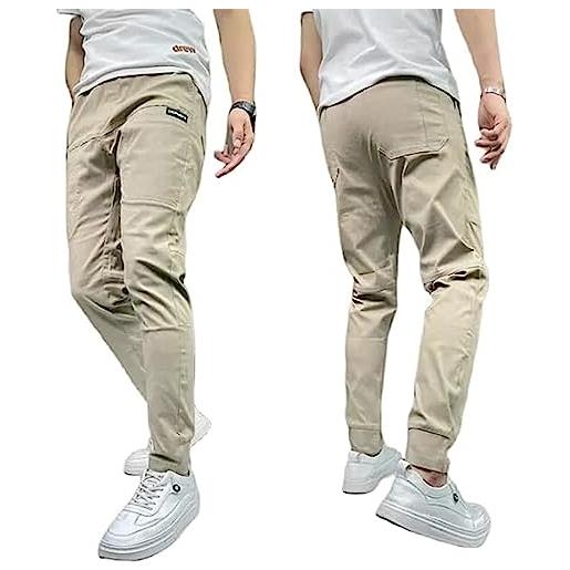 Jelaqmot men's high stretch multi-pocket skinny cargo pants, men's hiking cargo pants slim fit stretch drawstring joggers (khaki, #36)