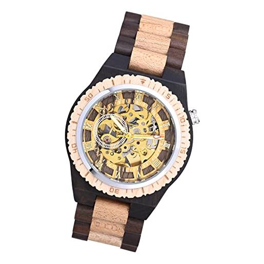 MicLee-moda orologio meccanico cavo quadrante in legno naturale, orologio al quarzo con cinturino in acciaio inox adatto per uomini e donne ultra-sottile moda casual