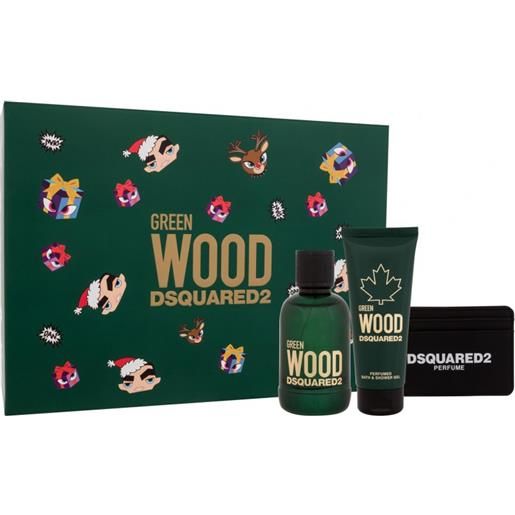 Dsquared² green wood - edt 100 ml + gel doccia 100 ml + astuccio porta carte