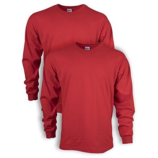 Gildan - maglietta a maniche lunghe da uomo, in cotone, confezione da 2 pezzi - rosso - l
