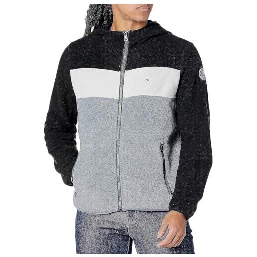 Tommy Hilfiger giacca in pile con cappuccio, nero/ghiaccio/grigio chiaro, xxl uomo