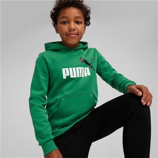 PUMA felpa con cappuccio essentials+ two-tone big logo bicolore da ragazzo, verde/altro