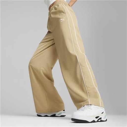 PUMA pantaloni sportivi t7 taglio rilassato da donna, beige/altro
