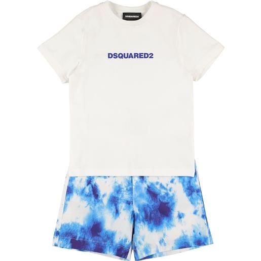 DSQUARED2 t-shirt e shorts in jersey di cotone stampato