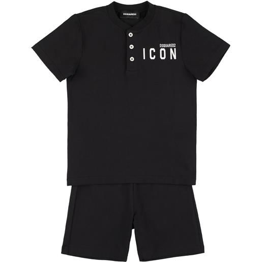 DSQUARED2 t-shirt e shorts in jersey di cotone stampato