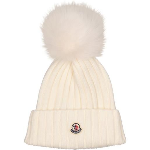 MONCLER cappello beanie in lana tricot con logo