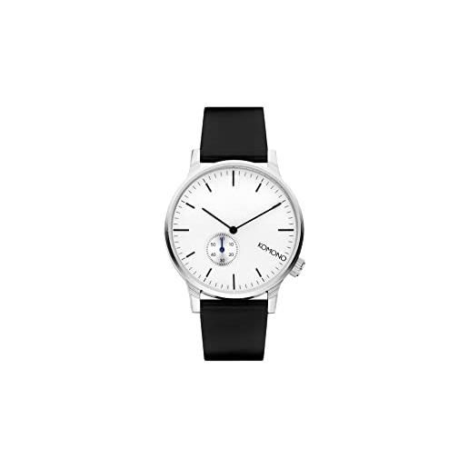KOMONO winston subs silver white men's japanese quartz analogue watch with leather strap