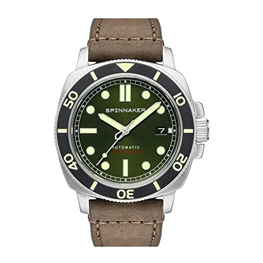 Spinnaker mens 42mm hull diver automatic alligator green 3 hands watch with genuine leather strap sp-5088-03