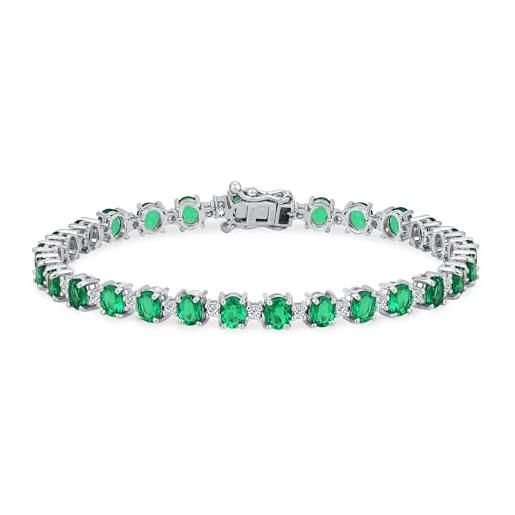 Bling Jewelry braccialetto da tennis alternato a strisce semplici con smeraldo verde e zircone creato per donne argento sterling. 925 pietra del mese di maggio lunghezza 7,25 pollici