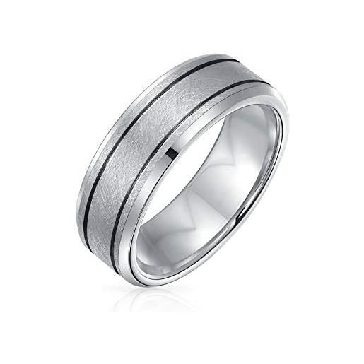 Bling Jewelry ampio tono sliver doppio scanalato spazzolato opaco titanium wedding band anello per gli uomini comfort fit 7mm