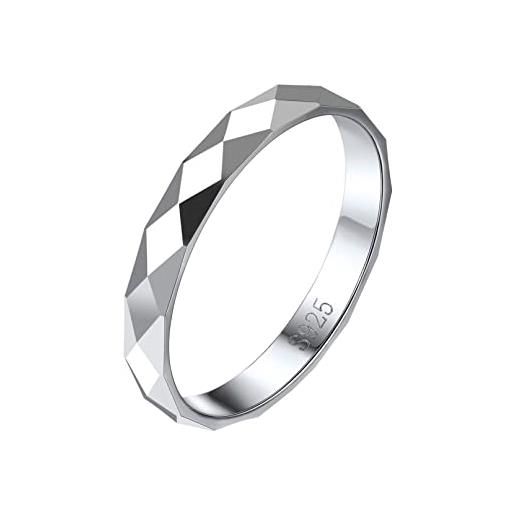 Bandmax fedine argento 925 donna, 3 mm ferma anello argento 925 donna uomo, 22 misura argento anelli sfaccettato fedine fidanzamento coppia