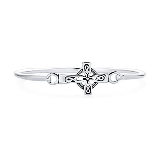 Bling Jewelry braccialetto laterale religioso ispirato cristiano con nodo irlandese e croce celtica per donne adolescenti in argento sterling. 925 ossidato