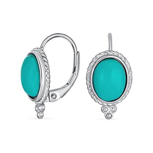 Bling Jewelry orecchini a goccia con pietra preziosa ovale in turchese blu di stile occidentale bordo a cavo con milgrain per donne chiusura a leva a cerniera in argento sterling. 925