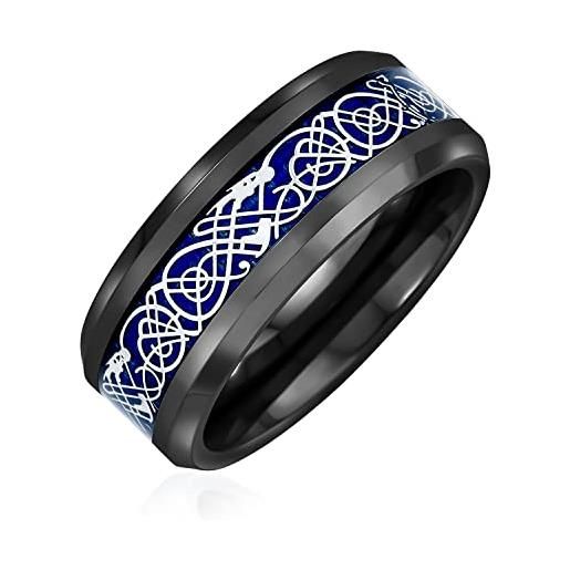 Bling Jewelry blu scuro nero due toni nodo celtico drago intarsio coppie titanium wedding band anelli per gli uomini per le donne 8mm