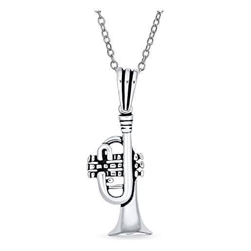 Bling Jewelry classico musicista insegnante studente jazz amante tromba strumento collana per l'adolescenza per le donne. 925 sterling silver con catena