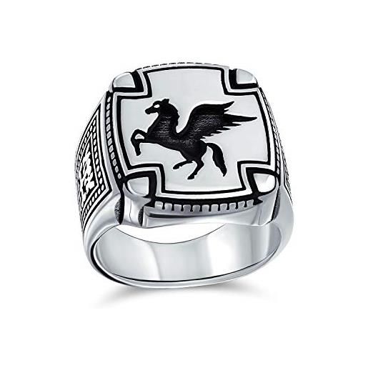 Bling Jewelry personalizzare grande 2 toni antico greco mitico cavallo volante creatura pegasus signet ring per gli uomini teen ossidato. 925 sterling silver personalizzabile