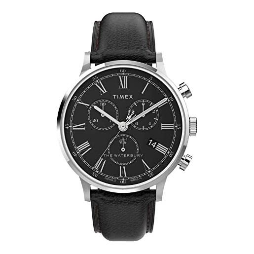 Timex men's waterbury classic chronograph 40mm leather strap watch stainless-steel/black