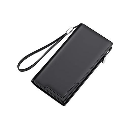 VOSMII portafoglio nuovo portafoglio per uomo borsa lunga in pelle per carte di credito grande portafoglio cerniera business pochette, nero , taglia unica