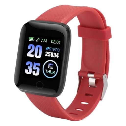 PUSOKEI smart watch (promemoria chiamate/messaggi), 116 plus smartwatch da 1,3 pollici per uomo e donna, smartwatch sportivo impermeabile, con notifiche intelligenti, conteggio passi (rosso)