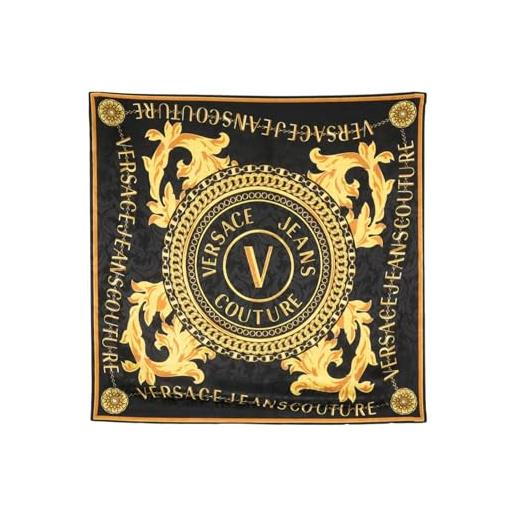 Versace jeans couture foulard in seta con stampa logo chain couture nero oro