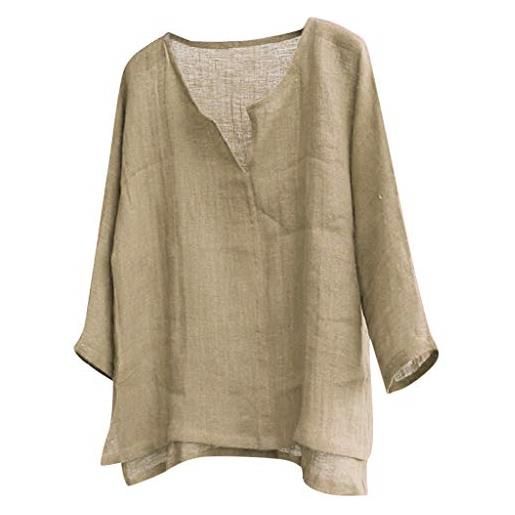 Xmiral camicia solida manica casuale bluse mens breve colore comodo breathable long t loose men's blouse maglietta (5xl, cachi)