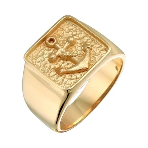 Kuzzoi anello con sigillo da uomo, in argento sterling 925, massiccio placcato oro (14 mm), con simbolo di ancora, anello dorato per uomini, misura 60-66