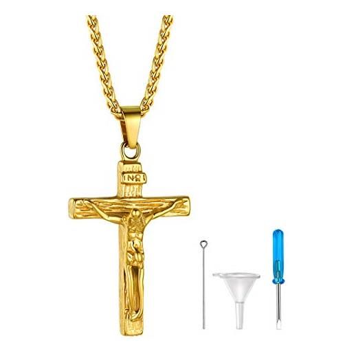 GOLDCHIC JEWELRY collana da uomo in oro con ceneri con croce inri, urne per cremazione per ceneri gioielli regali ricordo per papà