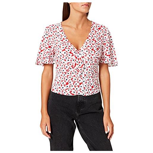 Tommy Jeans tjw printed knot top, t-shirt, donna, m, rosso (camo floral print)