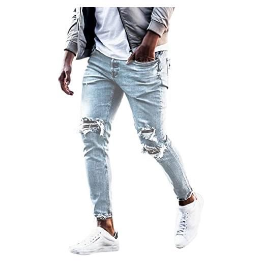 Xmiral pantaloni slim jeans per gli uomini denim con pocket fit mid-wasit ripped pantaloni da uomo (s, 3- blu)