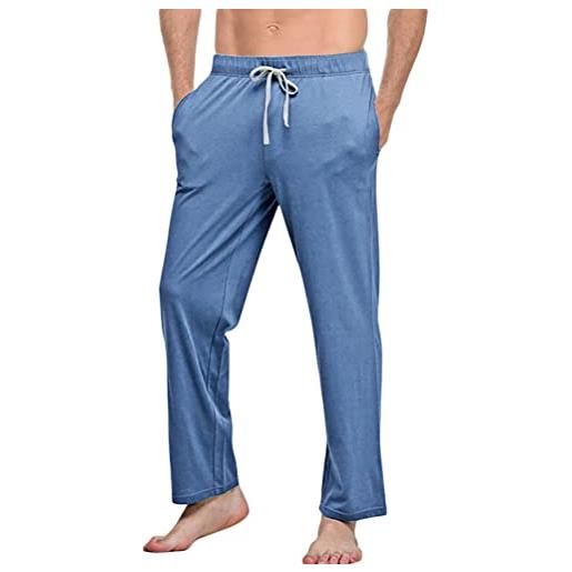 nicticsi pantaloni pigiama uomo in cotone pantaloni da notte con tasche pantaloni da casa casual lunghi morbidi jogging pantaloni nightwear sleepwear azzurro 3xl