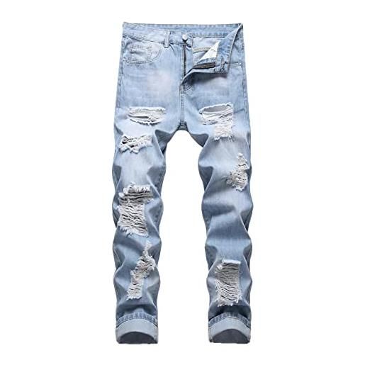 Xmiral jeans pantaloni uomini moda casuale straight hole fibbia cerniera denim pantaloni lungi (4xl, 4- blu)
