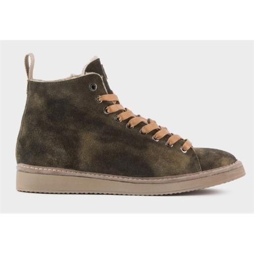 Panchic p01 ankle boot washed suede faux fur military green vintage uomo