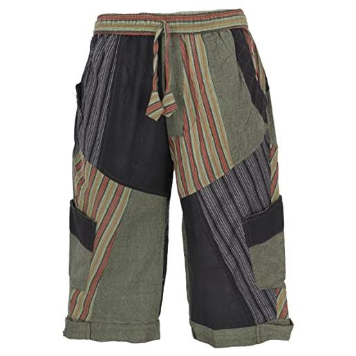 GURU SHOP guru-shop, 3/4 pantaloni da yoga, pantaloni goa, pantaloncini goa, oliva, cotone, dimensione indumenti: xl (52), pantaloni