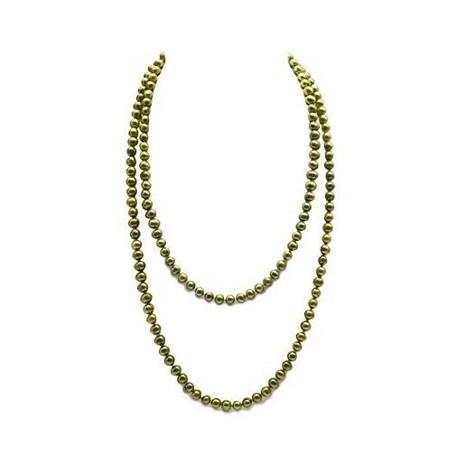 JYX Pearl jyx - collana lunga con perle d'acqua dolce, stile casual, 7,5-8,5 mm, colore: verde-giallo