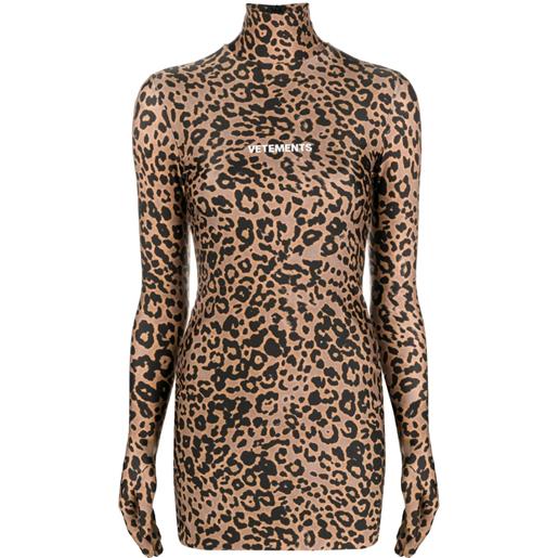 VETEMENTS abito corto leopardato - marrone