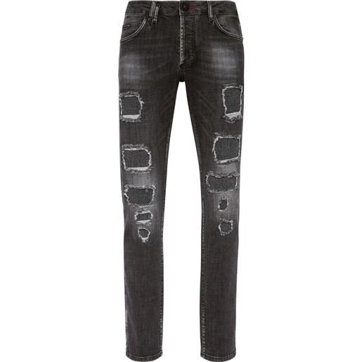 Philipp Plein jeans skinny con effetto vissuto - nero
