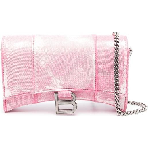 Balenciaga portafoglio con tracolla a catena hourglass denim - rosa
