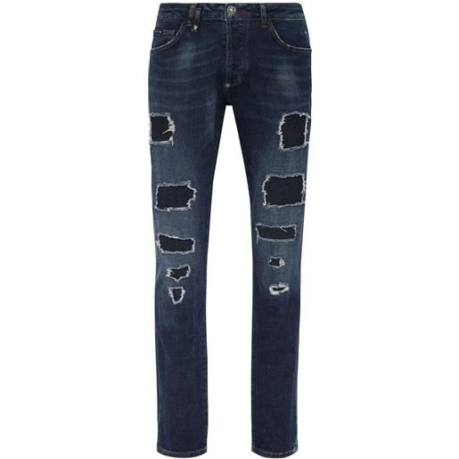 Philipp Plein jeans skinny con effetto vissuto - blu