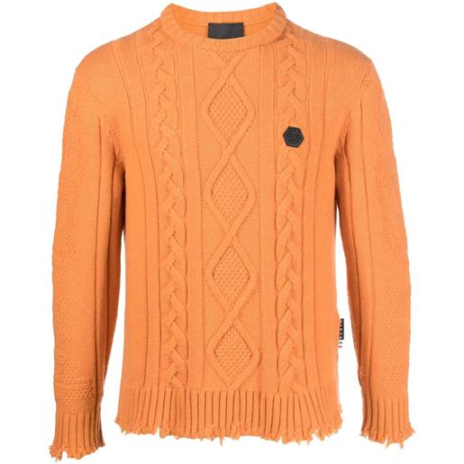 Philipp Plein distressed cable-knit jumper - arancione