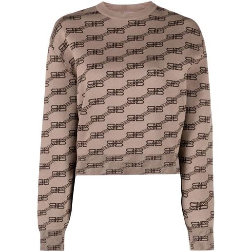 Balenciaga maglione con monogramma bb - marrone